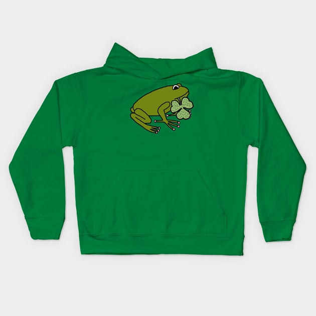 Frog Holding Shamrock for St Patricks Day Kids Hoodie by ellenhenryart